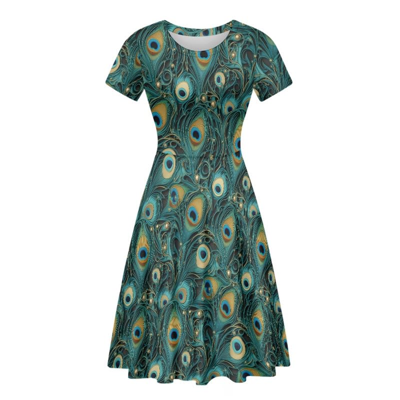 Image of Irisjudy T Shirt Dress for Women Short Sleeve Girls Short Sleeve Dress Plus Size, O Neck Knee Length Midi Dress for Ladies