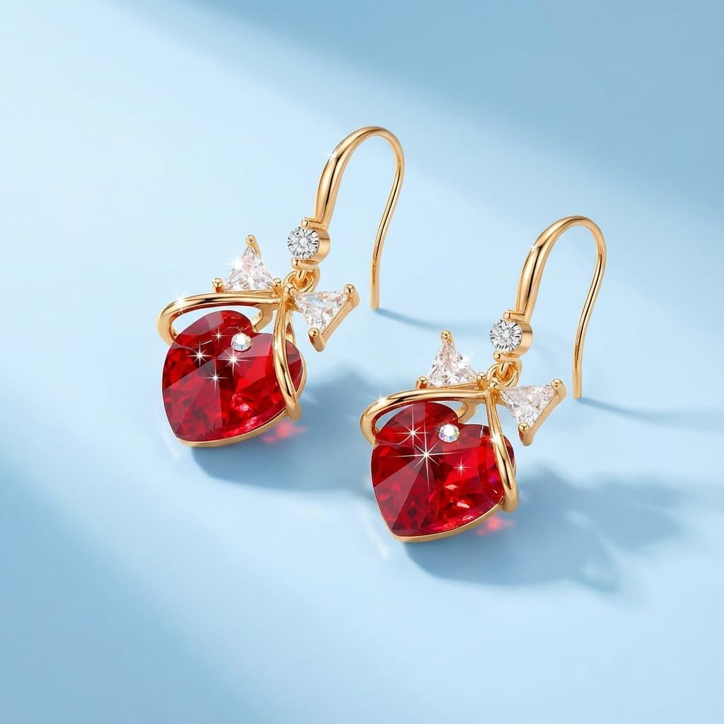 Austrian Crystal Bowknot Heart Drop Dangle Earrings for Women Fashion 14K Gold Plated Hypoallergenic Jewelry - Image 3