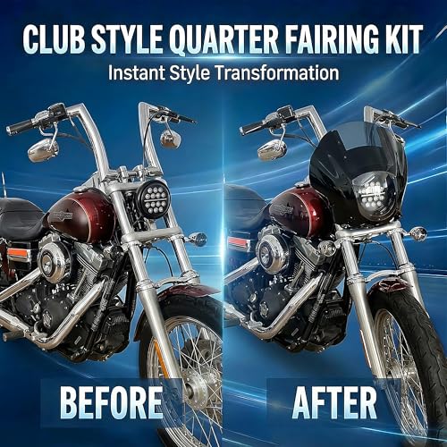 Image of Quarter Fairing Windshield Kit for Harley Dyna 2006-2017, Street Bob FXDB, Super Glide FXD FXDC, Low Rider FXDL FXDLS, Club Style Front Fairing, w / Brackets Quick-Release 49mm Fork Clamps