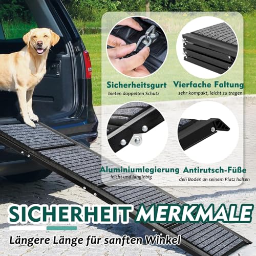 Extra Lang 170cm Hunderampe Auto Klappbar,Hundetreppe Auto mit High Traction Teppichoberfläch,rutschfest hunderampen für Autos, LKWs und SUV,Stabil Rampe Hund für Große Und Mittel Hunde Bis 110kg