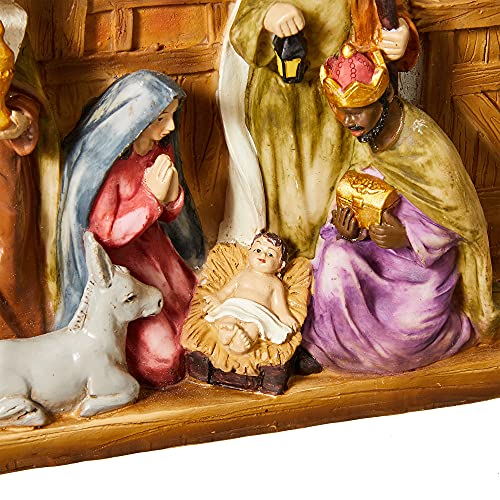 Image of Glitzhome Lighted Resin Nativity Figurines House Countertop Christmas Ornaments Nativity Scene Figure Tabletop Crafts Statue Miniatures Xmas Collectibles Baby Jesus Gifts for Home Shelf Decor 12.5 inch