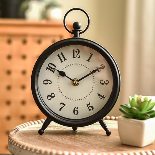 Reloj de mesa negro vintage estable que no raya los muebles de madera 7
