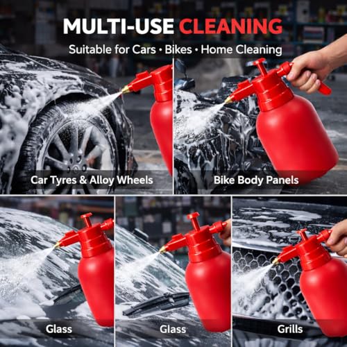 Image of MIKANIX Manual Pressure Spray Bottle for Gardening & Cleaning | Hand Pump Water Sprayer with Adjustable Nozzle | Multipurpose Plant Mister for Indoor & Outdoor (2L, RED)