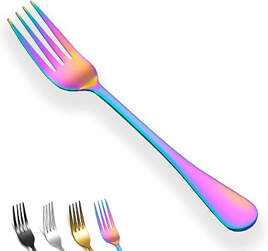 Rainbow Dinner Forks Set of 4, Berglander Stainless Steel Titanium Mutil-Color Plating Fork Set, Colorful Forks And Spoons Silverware, Table Forks Set Sturdy And Dishwasher Safe