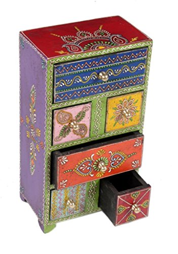 Image of Traditional Wooden Drawer Antique 2+4 Hand Painted Chest Size 6x4x11Inch / 15x10x27.5Cm