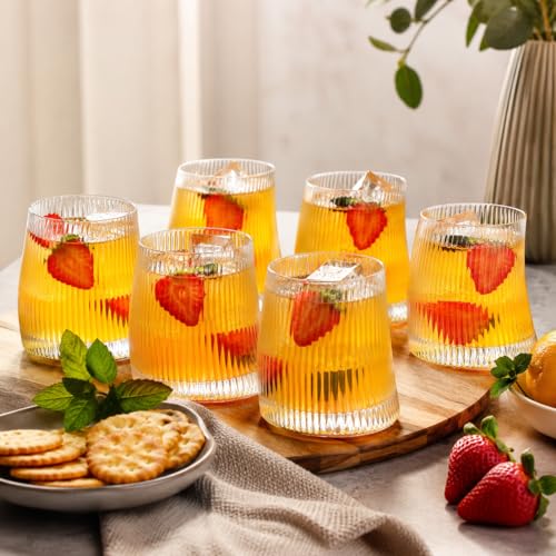 Image of bellemax 300ML Juice and Water Glass Stylish Crystal Highball Drinking Glasses, Medium Size Tumbler Glasses for Juice, Water, Milk, lassi, Cocktails and Sharbat (Set of 6)