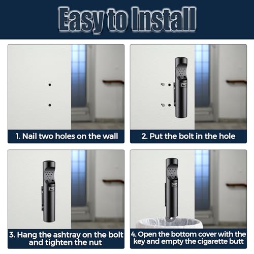 Image of Wall Mounted Cigarette Butt Receptacle Disposal Outdoor, Outside Ashtrays for Cigarettes, Commercial Smokers Outpost for Ash Removal, Keep Your Area Tidy! -Black