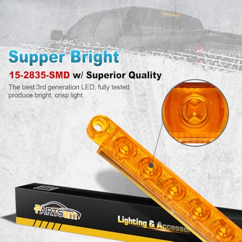 Image of Partsam 2Pcs 12 inch Amber LED Turn Signal Light Bar - Waterproof Sealed Thin 12 Inch Flush Mount Headlight Bezel Light Bar