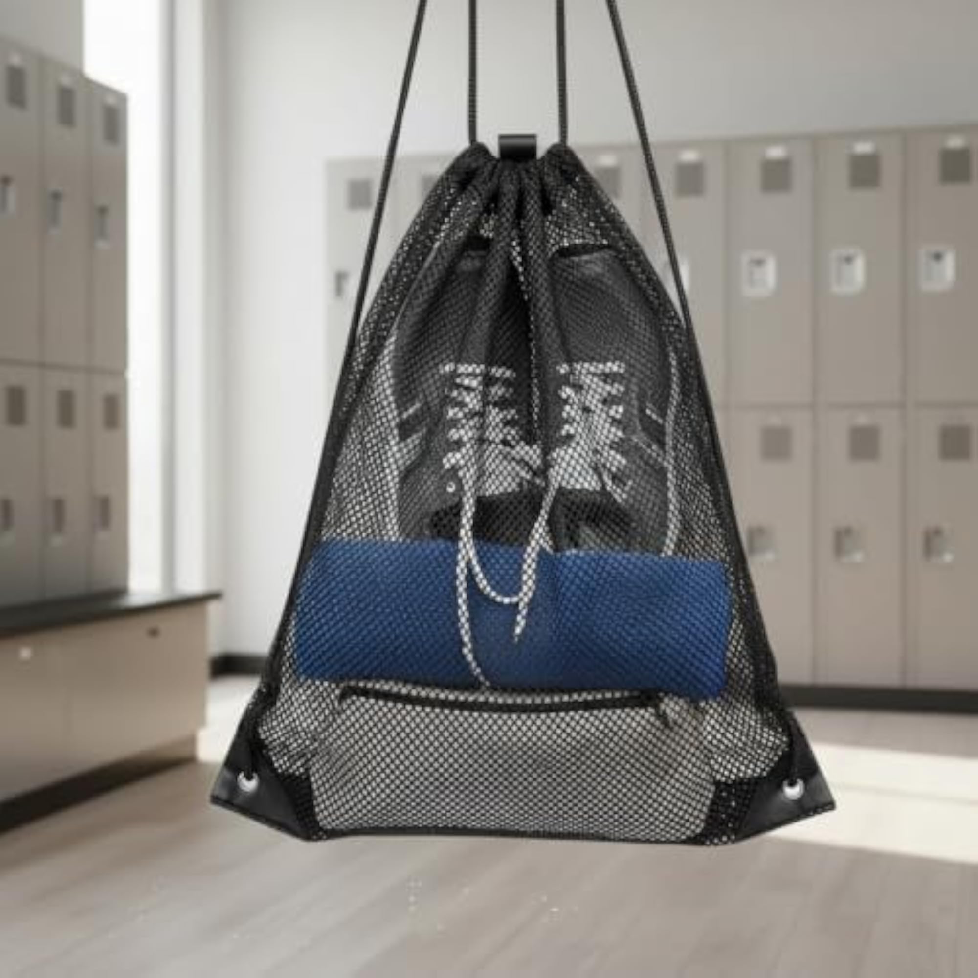 Portable Mesh Drawstring Bag for Groceries and Beach