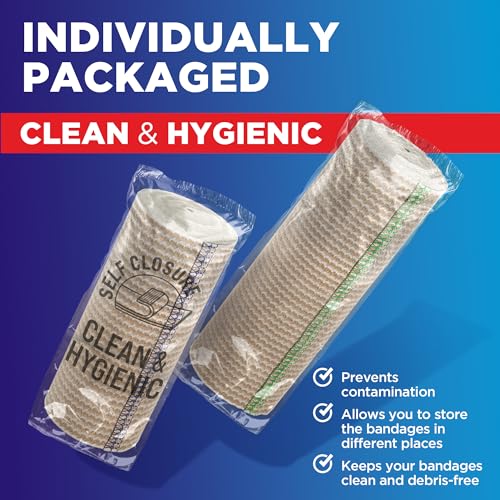High-Performance Elastic Bandage Wrap - 6 Pack (2x2in, 2x3in, 2x4in) - Self-Closing Strong Compression Bandage Wrap for Feet, Ankles, Wrists, and Knees