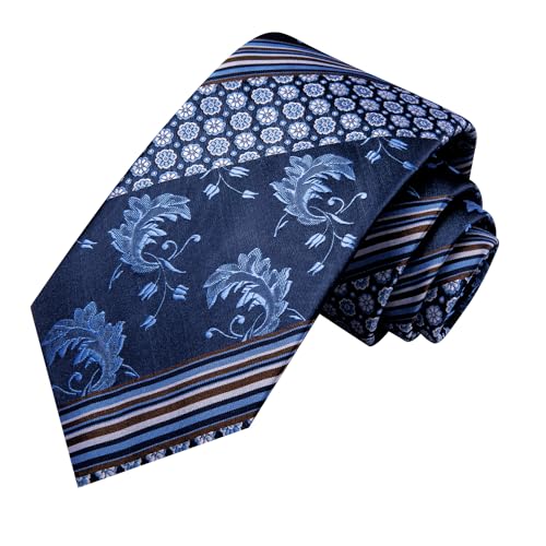 Image of Hi-Tie Men 63inches Tie Set Extra Long Necktie Paisley Tie Pocket Suqare Cufflinks Big and Tall Men Tie,Blue White Floral