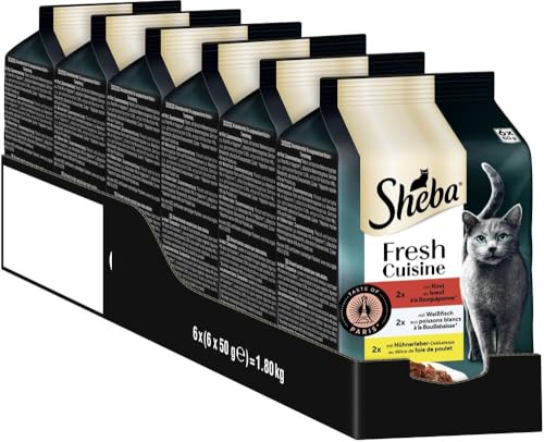 Sheba Portionsbeutel Katzennassfutter Multipack Fresh Cuisine Taste of Paris mit Rind und Weißfisch MSC, 6x6x50g - Gourmet-Katzenfutter mit Rind und Weißfisch 1