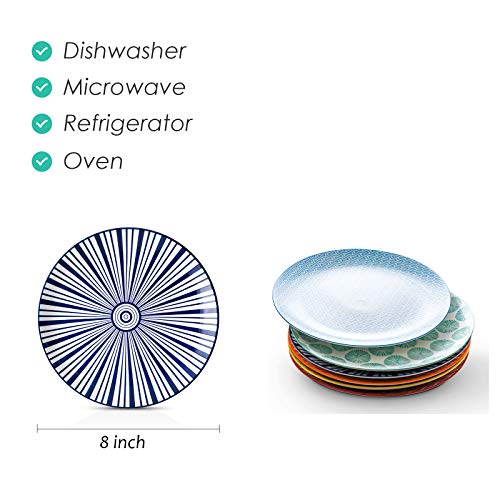 Selamica 8 inch Porcelain Dinner Plates, Large Size Serving Plate for Salad, Pancakes, Steak, Set of 6