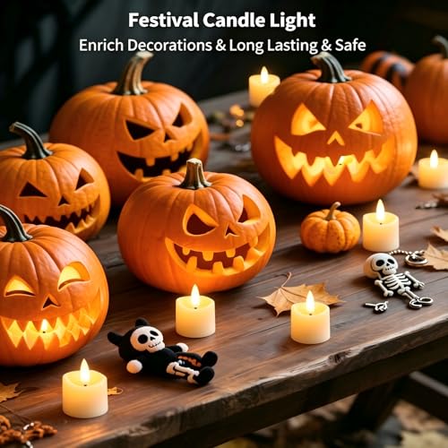Image of Rechargeable Flameless Tea Light Candles with Timer Remote, 1.5 inchx2.2 inch Electric Fake Flickering Votive Candles for Anniversary Wedding Centerpiece Table Decor Funeral Halloween Christmas (6 Pack)