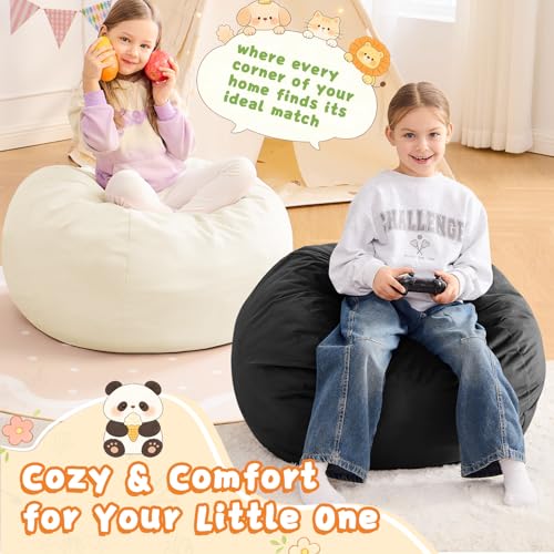 Image of Bean Bag Chairs for Kids - 2.5FT Round Memory Foam Furniture BeanBag Chair - Kids /Teens Bean Bag Sofa with Soft Micro Fiber Cover - Fluffy Couch for Playroom Living Room Bedroom, Carbon Black