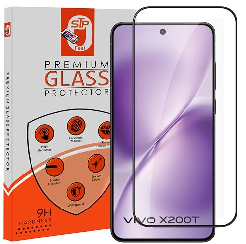 Image of STP FEEL Premium Tempered Glass Screen Protector Guard Compatible For Vivo X200T 5G (Ultrasonic Fingerprint Working) (6.67 Inch , Pack of 1) | Edge to Edge Coverage With Easy to installation kit for Smartphone