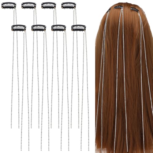 Cadena para cabello con pedrería y clips, 8 piezas miniatura 1