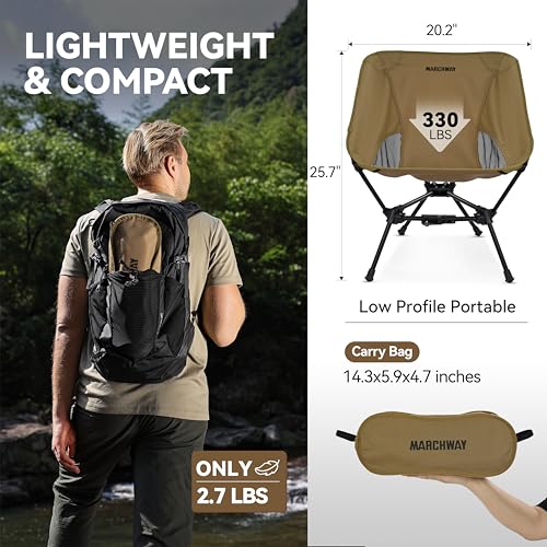 Image of MARCHWAY Lightweight Folding Camping Chair with Spring Lock, Stable Compact Portable for Outdoor Camp, Travel, Beach, Picnic, Festival, Hiking, Backpacking (Lowback Khaki)