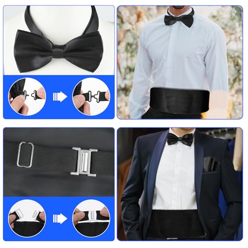 Set de corbata de moño y fajín para hombre negro miniatura 6