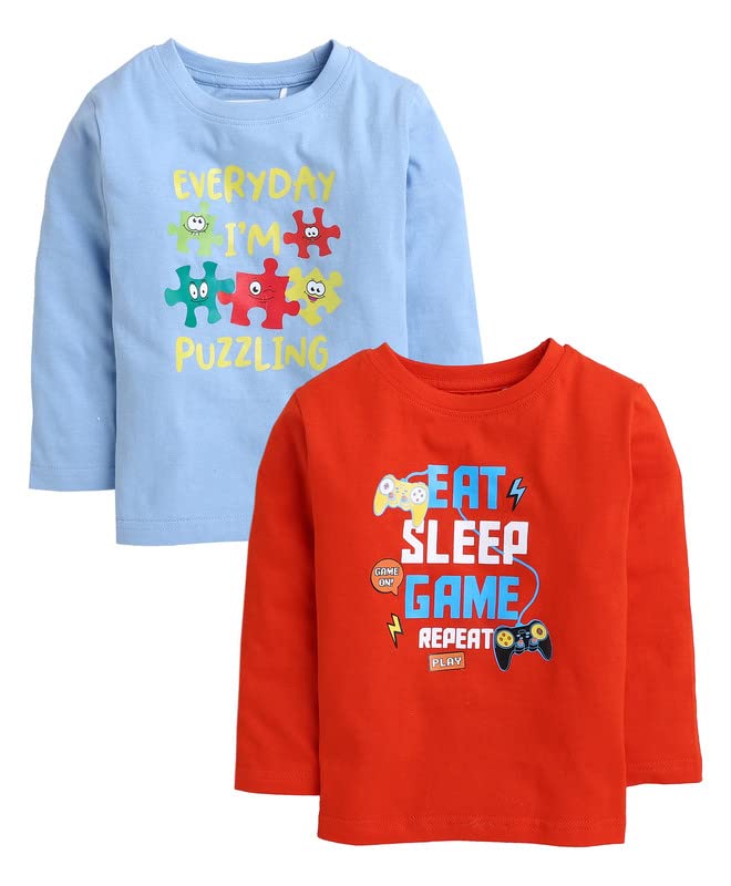 Image of BUMZEE Blue & Red Full Sleeve Boys T-Shirt Pack of 2