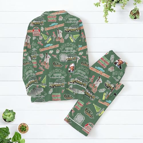 Christmas Vacation Allover Print Lounge Sleep Pajama Set, Griswold Christmas Pajamas Set, Griswold Co Pajamas Set, Christmas Tree Farm Set, Family Pajamas White3