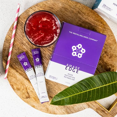 Image of Amare Edge Plant Based Nootropic Powder Drink for Endurance and Motivation, Grape, 30 Servings
