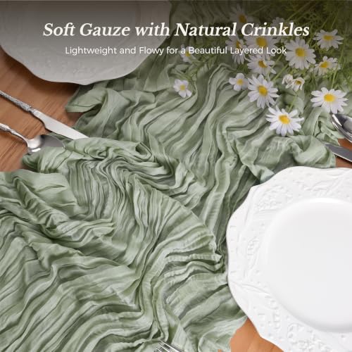 Goodluck 10 Pack 10Ft Sage Green Cheesecloth Table Runner 35x120 Inch Boho Gauze Table Runner Cheese Cloth Extra Long Romantic Table Runners for Wedding Bridal Shower Birthday Party Table Decor - Image 4