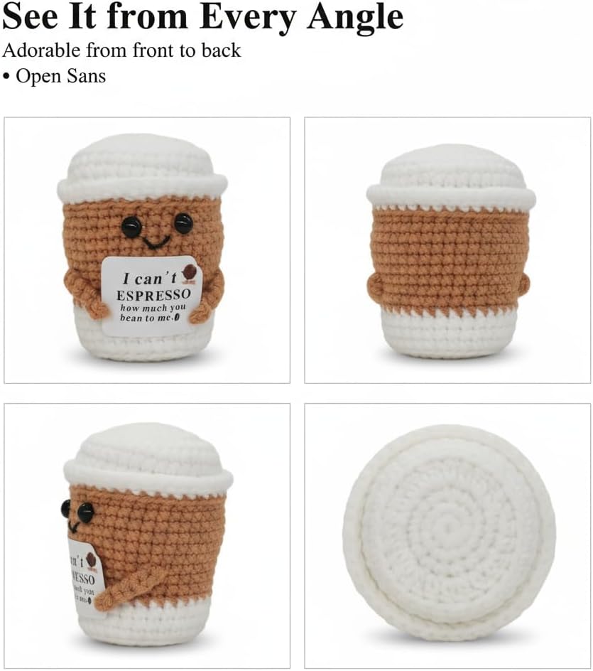 Handmade Crochet Coffee Cup Desk Decor Positive Birthday Gifts for Women Men Coffee Lover Present for Best Friend Girlfriend Couple Wife Husband on Anniversary Thank You Occasions (white) - Image 5