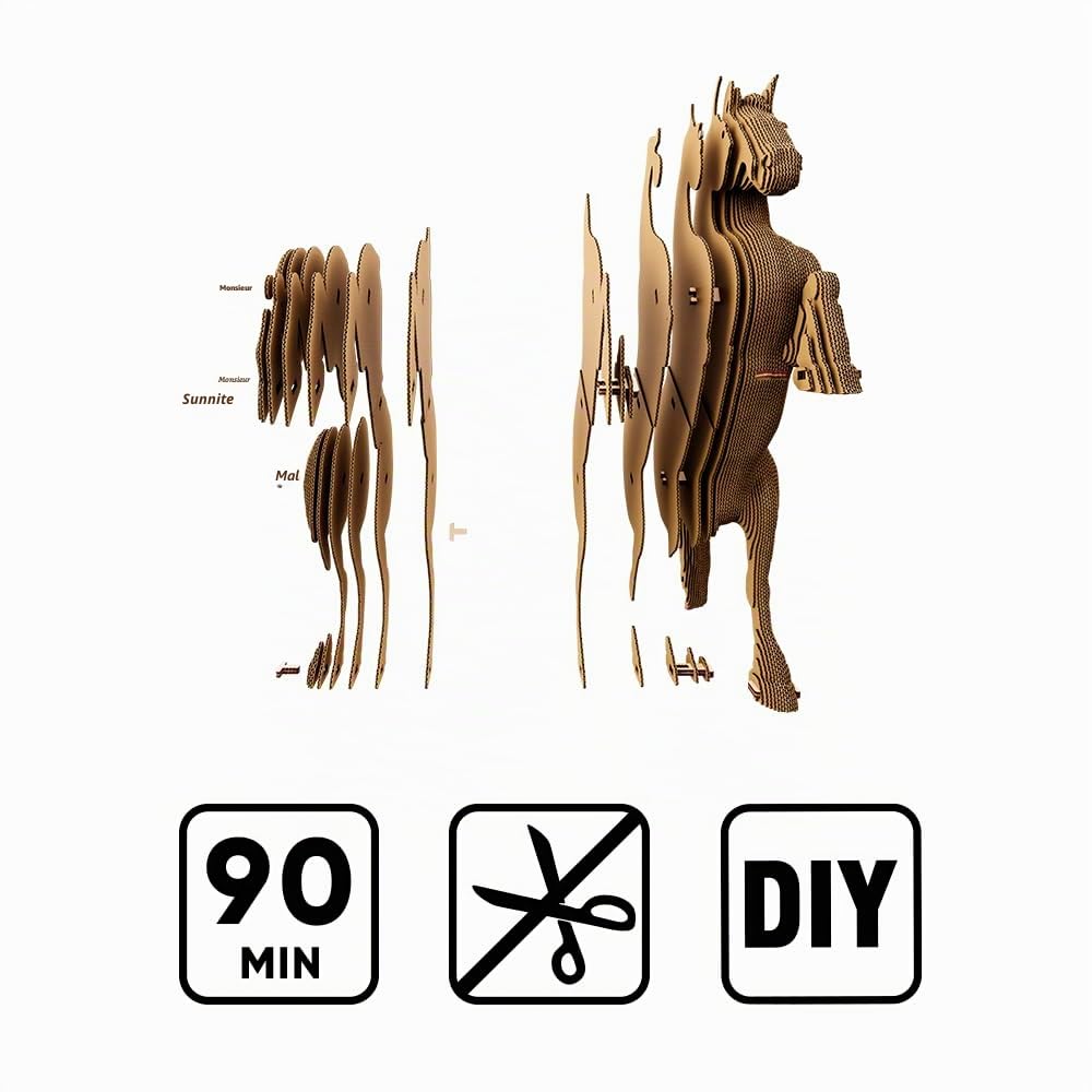 Cheval Puzzle 3D en Carton – Maquette à Monter | 112 Pièces, 33 × 22 × 7 cm – Kit Sculpture DIY à Peindre, Matériaux Recyclés, Ados & Adultes, Idée Cadeau Déco