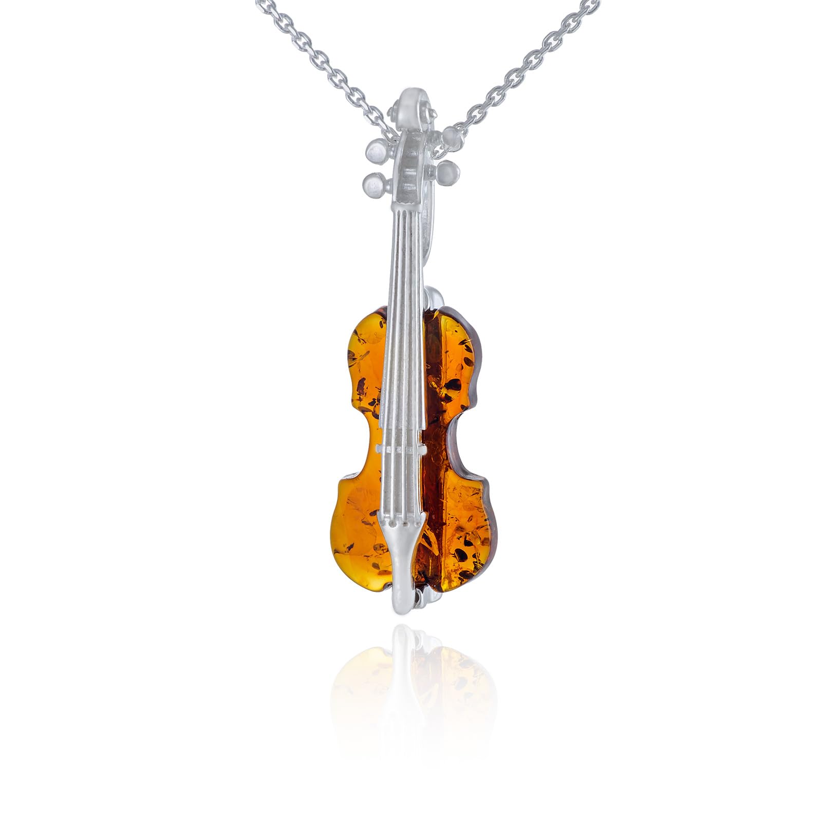Collana in argento a forma di violino con ambra, ciondolo in argento Sterling 925 su una catena, gioiello musicista, regalo da donna