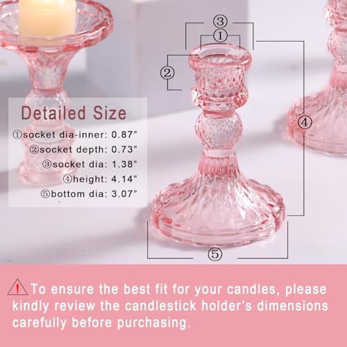 Simeitol Glass Candle Holder Set of 12, Pink Taper Candle Holders Bulk, Vintage Candlestick Holders, Candle Stick Holder for Table Centerpieces, Wedding & Mother's Day by simeitol - Image 2