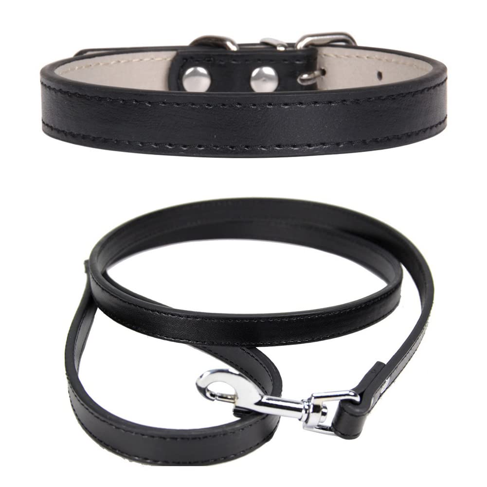 FUNAT PU Leather Dog Collar + Traction Rope Set, Simple Collar Drawstring Suit Suitable For Cats And Small Dogs