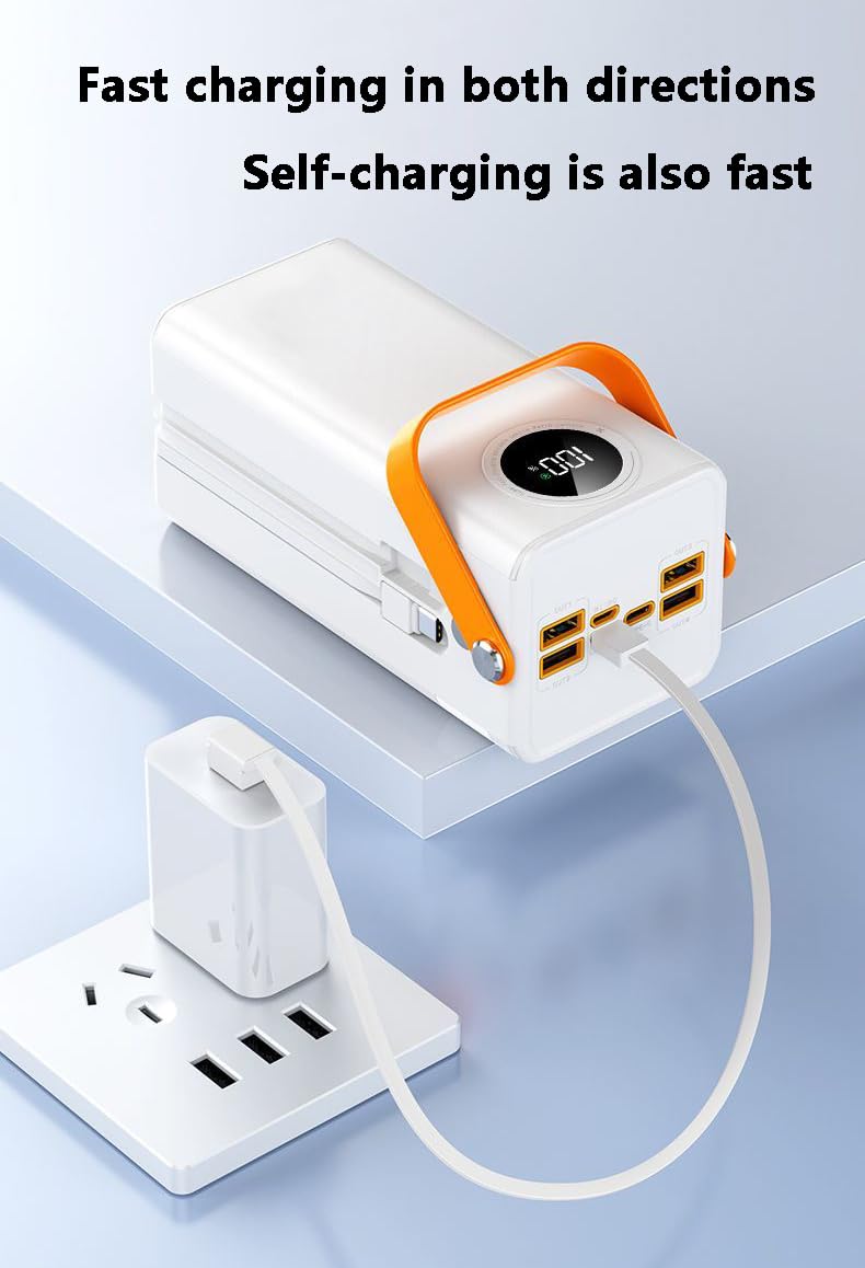 Banco de energía con Linterna de Gran Capacidad de Carga rápida de 50000 mAh (Color: Negro/Blanco, tamaño: 50000 mAh)