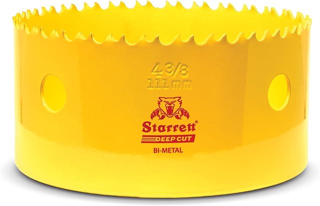 Starrett Deep Cut Hole Saw - DCH0438 Heavy Duty Bi-Metal with Extra Cobalt HSS Teeth - For Metals Wood Cast Iron Fibreglass Plastic Materials - 111mm