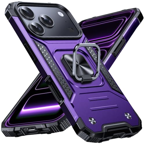 Image of Anqrp Heavy Duty Case for iPhone 17 Pro Case with Enhanced Ring Holder Grip Stand, Military Grade Shockproof Rugged Drop Protective Silicone Hard Slim iPhone 17 Pro Phone Case Cover,Purple