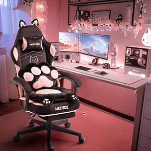 Pink Gaming Chair Cute with Cat Ears Paw Lumbar and CushionErgonomic Computer Chair with FootrestReclining PC Game Chair for Girl Computer Chair 300lbs for Adult