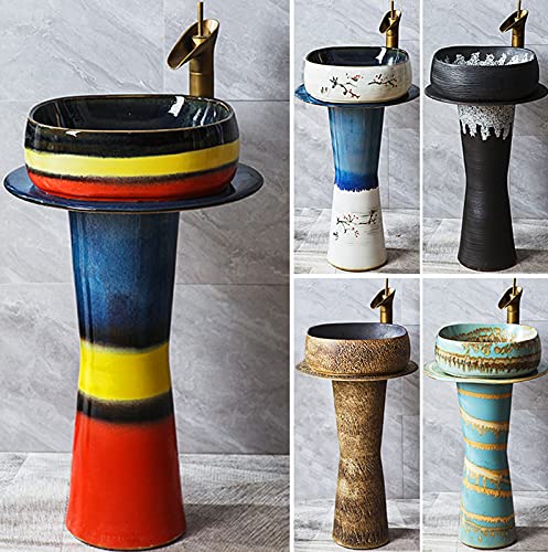 Yrra Bathrooms Ceramic Luxurious Pedestal Basin Round Freestanding Sink Pedestal Lavatory Sink Standalone Art Ceramic Wash Basin For Indoor And Outdoor,L #TOP4