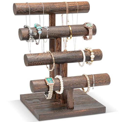 ProCase Soporte para Pulseras, Torre Organizadora de Madera de Joyería Estante de Almacenamiento para Venta para Relojes Pulseras (Marrón, 4 Niveles)