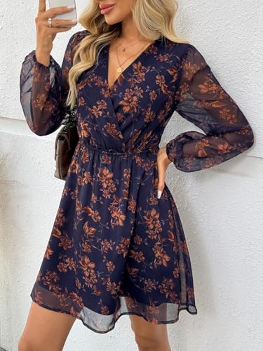 LILLUSORY Womens Long Sleeve Wedding Guest Dresses Winter 2025 Casual Fall Fashion V Neck Mini Chiffon Dress Flowy Clothes - Image 4