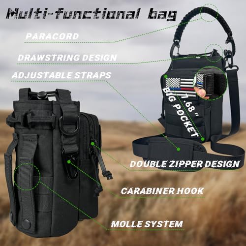 Image of 64 oz Insulated Water Bottle - Half Gallon Water Bottle with Sleeve Military Stainless Steel Water Jug with Handle for Men Sports Workout Hiking with Black Water Bottles Pouch
