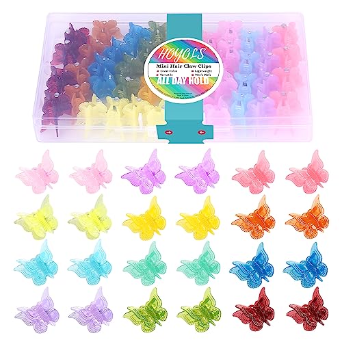 Hoyols Mini Schmetterling Haarspangen, Y2K Pastell Regenbogen Haarzubehör für Mädchen und Frauen, kleine Haarkralle für Zöpfe, 12 Babypastellfarben, 48 Stück (Jelly Farbe)