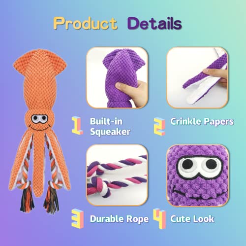 Sunkypup Squeaky Dog Toys, Plush Squid Dog Chew Toy With Rope For Small, Medium And Large Dogs (2 Pack) #TOP2