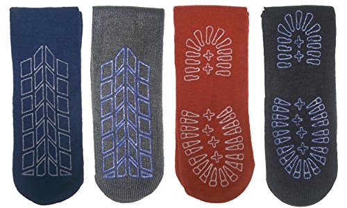 4 PAIRS MENS THERMAL NON-SKID SLIPPER GRIPPER LOUNGE BED SOCKS SIZE 7-11 Black-Navy-Red