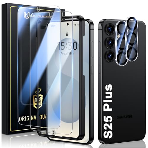 UniqueMe for Samsung Galaxy S25 Plus/S25+ Screen Protector - 2+2 Pack Tempered Glass and Camera Lens Protector [Support Fingerprint] Anti Scratch HD Clear Protective Film with Lens Cover - 6.7 Inch