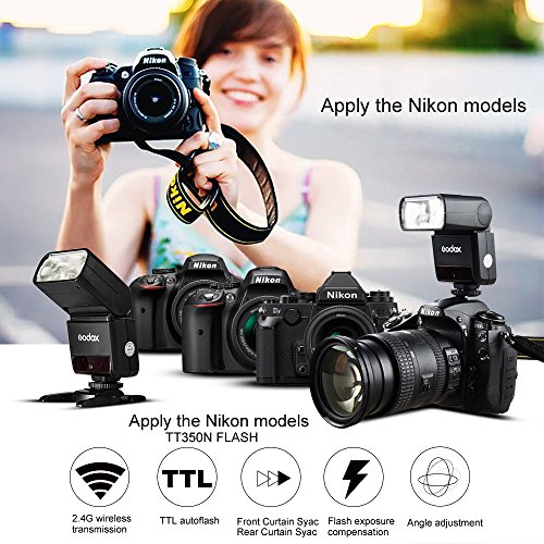 Godox TT350N TTL Nikon Flash Speedlite 2.4G 1/8000s HSS GN36 Mini Thinklite Compatible pour Nikon D810 D800 D750 D700 D610 D7100 D5200 D90 et DSLR Appareil Photo numérique - Image 3