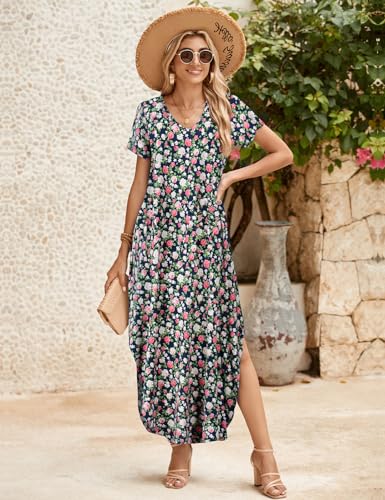 Image of JollieLovin Womens Plus Size Casual Summer Maxi Long Dress Short Sleeve T-Shirt Loose Sun Dress(L-5X)
