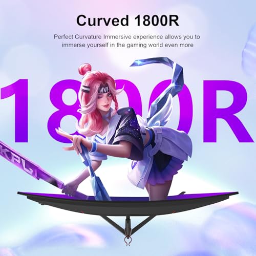 Image of 27 Inch Curved Monitor, FHD 1080P 100Hz Computer Screen with 1800R, 99% sRGB HDR, 3-Sided Frameless VA Display, HDMI DP, VESA Mountable, for PC Laptop Desktop