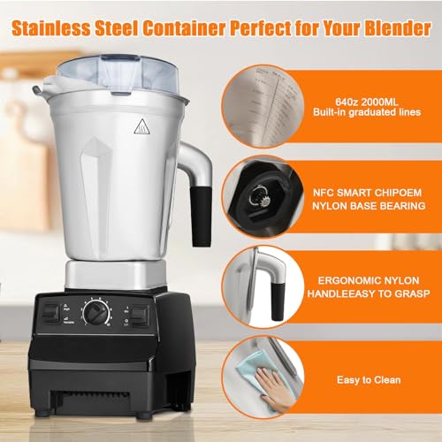 64oz Stainless Steel Container for Vitamix Blenders, Stainless Steel Blender Pitcher Compatible With Vitamix 5200 5000 6300 Vm0103 Vm0197 E310 A2500 Explorian Commercial Ascent etc Series by Psasrm - Image 2