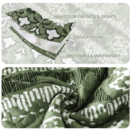 VAPUTAR Boho Quilts King Size, Stripe Reversible King Quilt Set, Lightweight All-Season Coverlet & Boho Bedspread- 3 Piece/Green