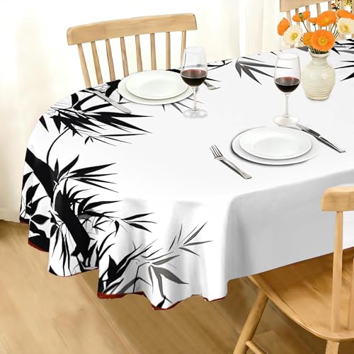 Nappes Polyester Style Encre Forêt de Bambou Nappe Imperméable Table Ovale